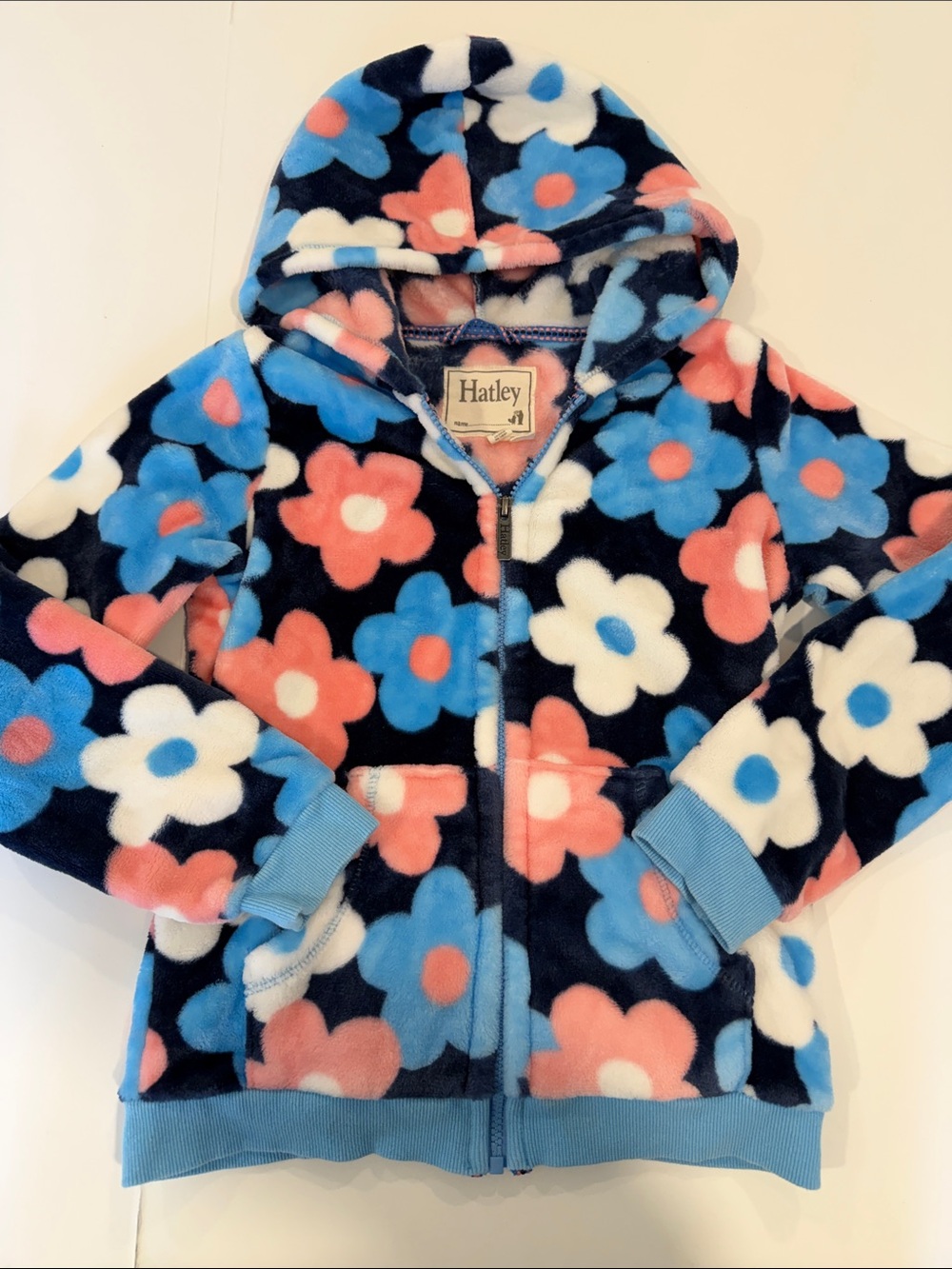 Hatley Floral Fleece Zip Hoodie - Navy, Blue, Pink & White